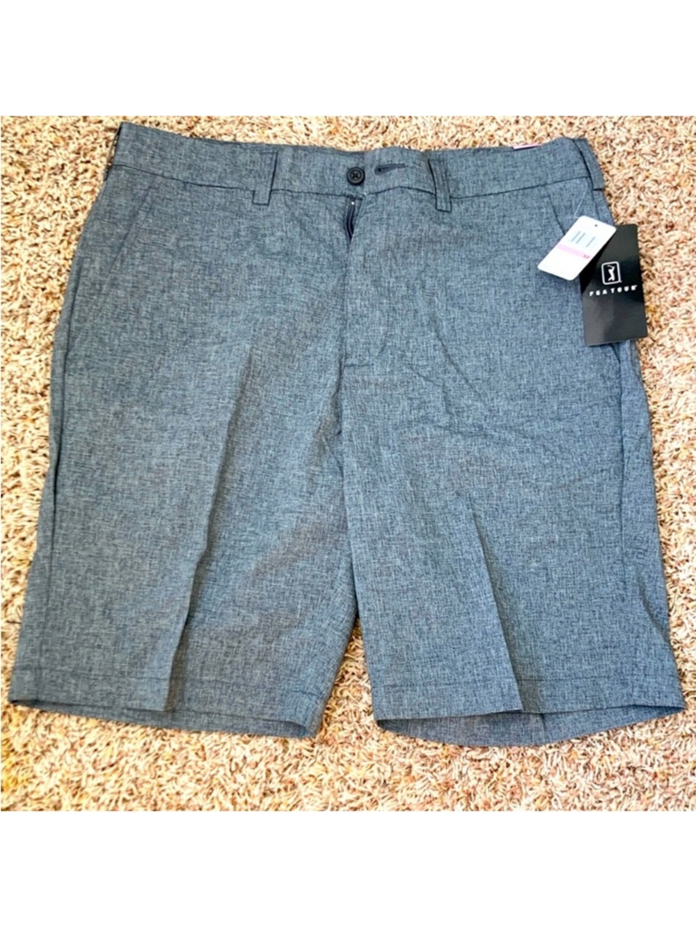 PGA Tour Men's Grey Heathered Flat-Front Golf Shorts